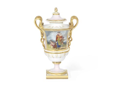 Four Flight, Barr and Barr Worcester vases, circa 1825-30Comprising a vase and cover with entwined handles, painted with a fi