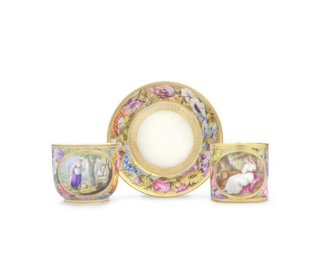 A Derby coffee can and saucer and a sucrier by James Banford and William Billingsley, circa 1793-95The can painted by James B