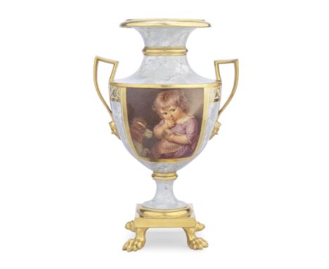 A large Barr, Flight and Barr Worcester vase, circa 1810Probably painted by John Pennington, of generous shield shape, the sq