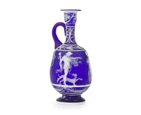A rare and important Venetian cameo glass ewer by Attilio Spaccarelli, circa 1885-90Of attractive small size, the squat lekyt