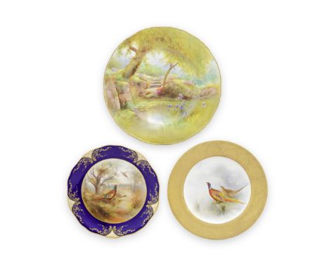 A Royal Worcester plate by Harry Davis, dated 1935 and two plates by James Stinton, dated 1903 and 1911Fully painted with a t