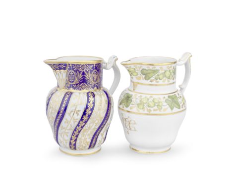 Two Flight Worcester beer jugs, circa 1795 and 1790With double ogee bodies and clip handles, one by Flight and Barr painted w