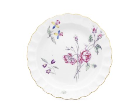 A Worcester small plate, circa 1765-70Of attractive small size with a scalloped rim, painted in the Giles workshop in the 'Na