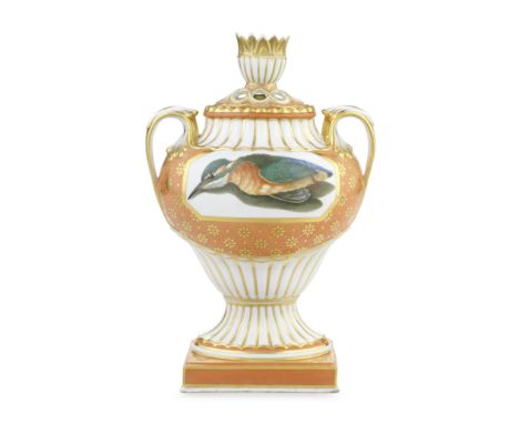 A Barr, Flight and Barr, Worcester vase, cover and inner cover, circa 1810Of flattened urn shape with loop handles and modell