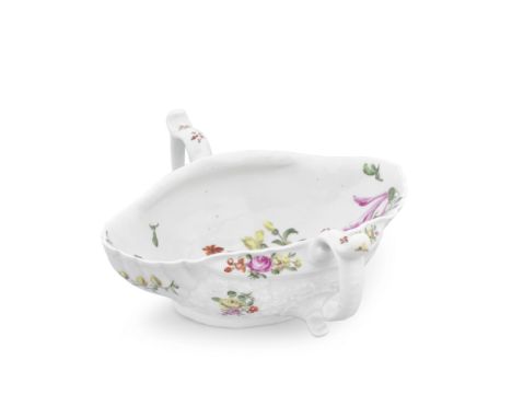 A good Worcester two-handled sauceboat, circa 1758-60Crisply moulded with two shell shaped lips and double scrolled handles w