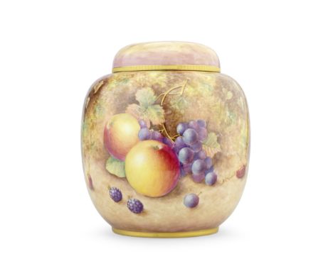 A Royal Worcester 'Painted Fruit' ginger jar and cover by Derek Shinnie, circa 1970Of ovoid form, fully painted all around wi