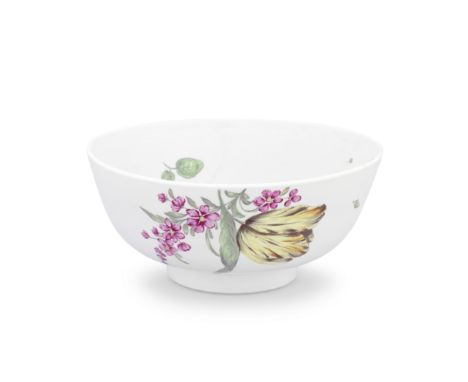 A small Worcester punchbowl, circa 1760Fully painted with large, colourful flowers, including a fine yellow and orange tulip,