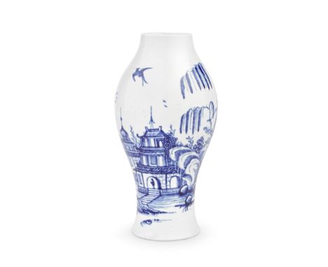 A Liverpool (John Pennington) vase, circa 1775-80Of baluster form, finely painted in blue with a continuous chinoiserie lands