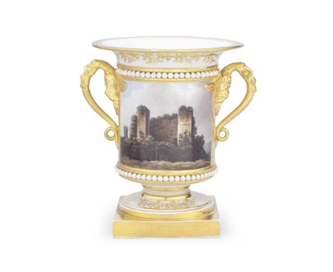 A Barr, Flight and Barr Worcester vase, circa 1810-13Of flared cylinder shape on a square foot, applied with two gilt eagle a