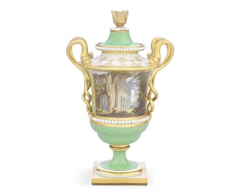 A Flight, Barr and Barr Worcester vase and cover, circa 1815-20With elaborate entwined double-serpent handles and applied row