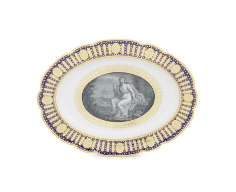 A fine Flight Worcester platter from the 'Hope Service', circa 1790Made for the Duke of Clarence, of lobed oval shape, the ce
