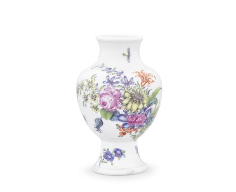 A Worcester vase, circa 1758Of small, baluster shape, boldly painted in Meissen-style with a generous mixed bouquet, the reve