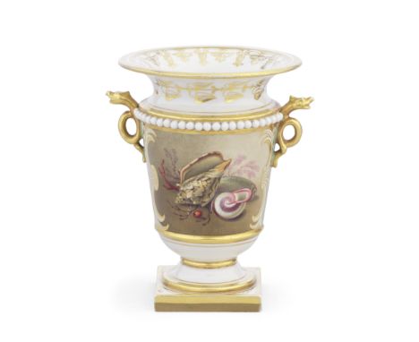 A Flight, Barr and Barr Worcester vase, circa 1820Tapering to a flared rim and with gilt serpent handles linked by a row of w