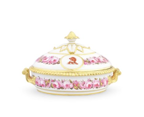 A Flight, Barr and Barr Worcester vegetable tureen, liner and cover, circa 1820The splendid oval body with applied classical 