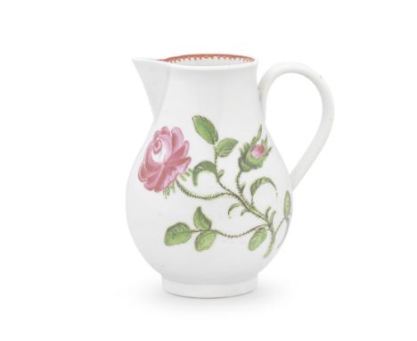 A Worcester sparrow beak jug, circa 1780-85With a grooved loop handle, painted with a large thorny pink rose, the reverse wit