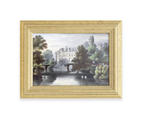 A Flight, Barr and Barr Worcester rectangular plaque, circa 1830Painted with a view of Warwick Castle, the buildings partly h