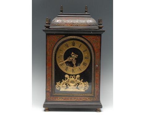 A 19th century Louis XIV style Boulle marquetry and ebonised bracket clock, 13.5cm brass chapter ring engraved with Roman num