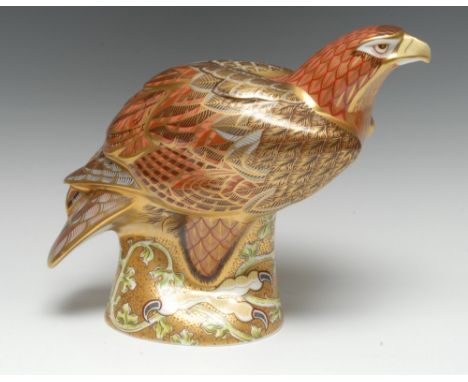 A large Royal Crown Derby Prestige Edition paperweight, Golden Eagle, modelled by Donald Brindley, gold stopper, 24.5cm high,