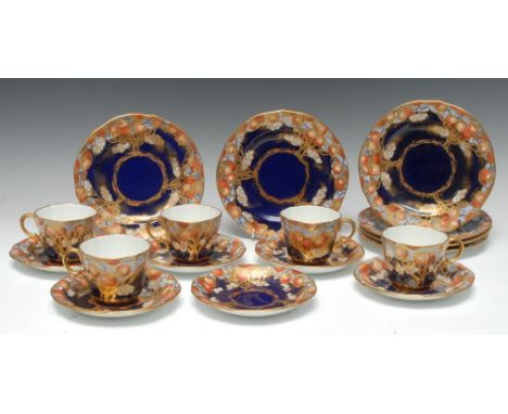 An unusual Royal Crown Derby 7764 pattern part tea service,  for six, comprising five tea cups, six saucers, six tea plates, 