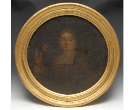 Continental School (third-fourth quarter, 17th century)Portrait of a Gentleman, half-length, holding a pink rose and wearing 