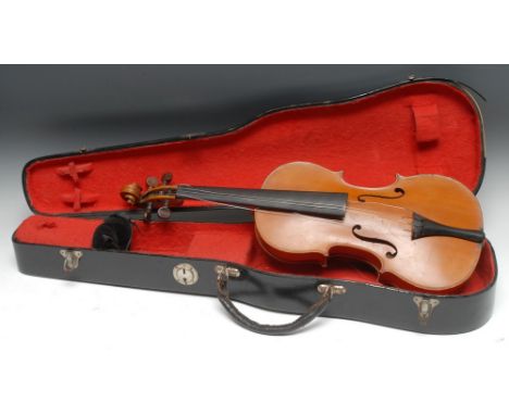 A French violin, by Fournier, Mirecourt, paper label, the two-piece back 36cm long excluding button, rosewood tuning pegs, 59