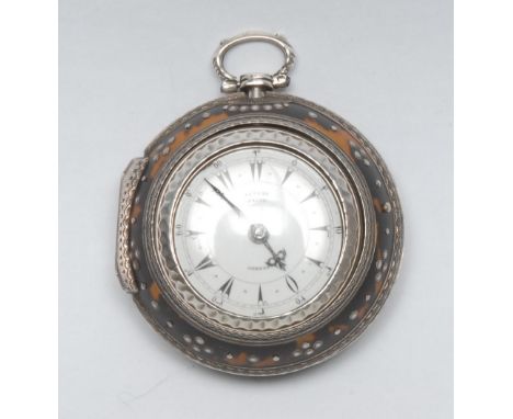 An early Victorian Ottoman Market gentleman's silver and tortoiseshell triple-case pocket watch, 3.2cm white enamel dial insc