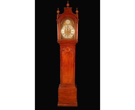 A George III mahogany longcase clock, 30cm arched brass dial, Roman and Arabic numerals, subsidiary second dial, twin winding