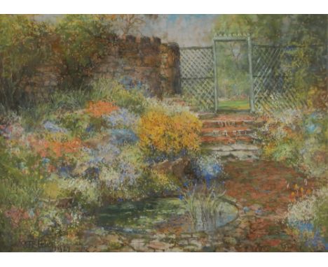 John Falconar Slater (1857 - 1937)The Artist's Garden, St Oswin's Avenue, Cullercoatssigned, dated 1927, pastel, 56.5cm x 74.