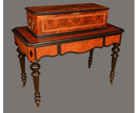 A fine 19th century Swiss rosewood crossbanded burr walnut music box on stand, by Mojon, Manger &amp; Co, 33cm cylinder playi