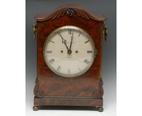 A George IV mahogany bracket clock, 20cm convex painted dial inscribed James Morgan, London, twin-winding holes, 8-day twin-f