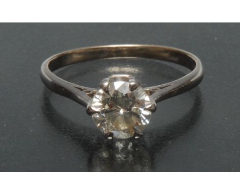 A diamond solitaire ring, round brilliant cut diamond approx 7.35mm  x 4.26mm, calculated diamond weight approx 1.35ct, six c
