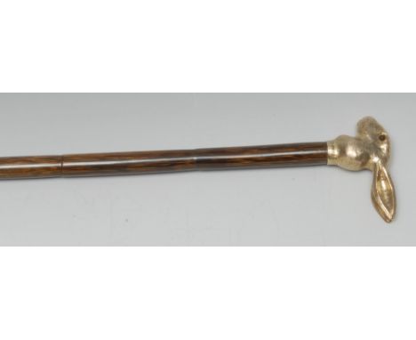 An Edwardian novelty 12.5ct gold and bamboo walking stick, by Brigg of London, stamped, the handle naturalistically cast and 
