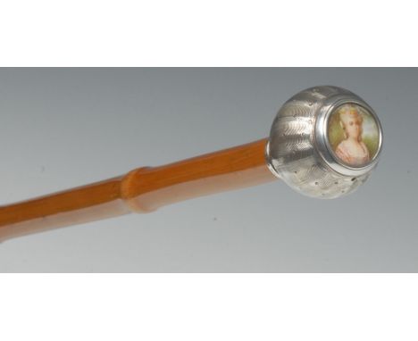 A late 19th century Austrian silver-mounted bamboo walking stick, by Georg Adam Scheid, Vienna, stamped, the globular silver 