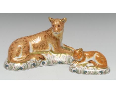 A Royal Crown Derby paperweight, Lioness, exclusively commissioned by Govier's of Sidmouth, printed mark, gold stopper, limit