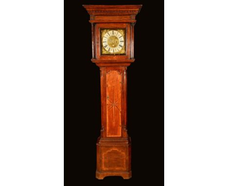 An 18th century elm longcase clock, 28cm square brass dial inscribed Andrew Knowles, Roman numerals, date aperture, single ha