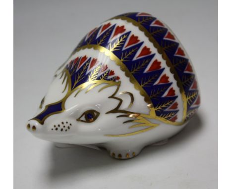 A Royal Crown Derby paperweight, Hedgehog, printed mark, ceramic stopper