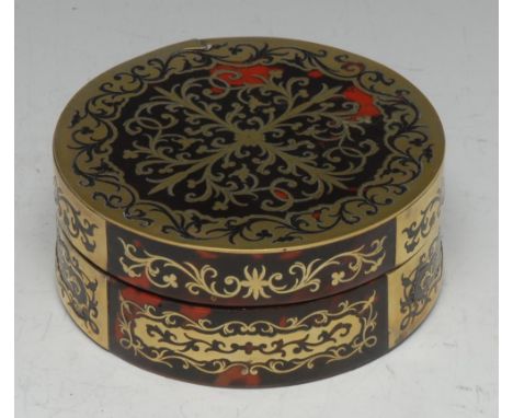 Asprey - a 19th century Boulle work circular table snuff box, worked in alternating premier and contra partie with panels of 