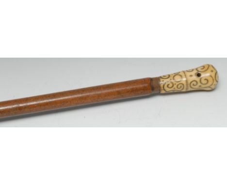 A Queen Anne ivory and silver piqué gentleman's walking stick, the domed handle monogrammed WD and dated 1705, the ground wit