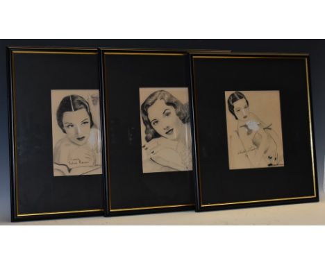 Patricia Morison (1915-2018) - an amateur's pencil and body colour portrait of the actress, later autographed by the sitter, 