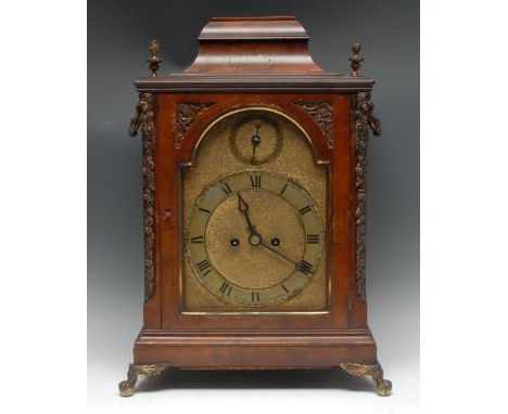 A George III gilt metal mounted mahogany bracket clock, 19.5cm arched brass dial inscribed [Samuel] Birley, Birmingham, Roman