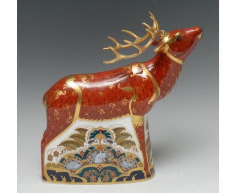 A  Royal Crown Derby paperweight, Sherwood Stag, designed by John Ablitt, specially commissioned by Connaught House, printed 