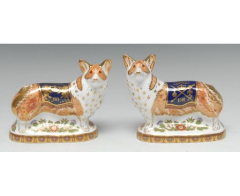 A Royal Crown Derby paperweight, Royal Windsor Corgi, exclusive to Peter Jones, Wakefield, To Commemorate the 80th Birthday o