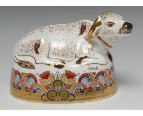 A Royal Crown Derby paperweight, Harrods Water Buffalo, signed in gold, printed mark, gold stopper, limited edition 149/350, 