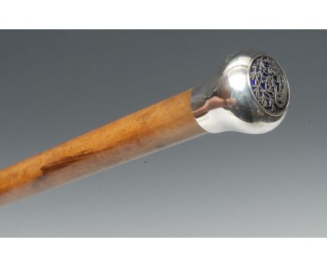 An early 20th century Austrian gentleman's silver, enamel and malacca walking stick, by Georg Adam Scheid, Vienna, stamped, t