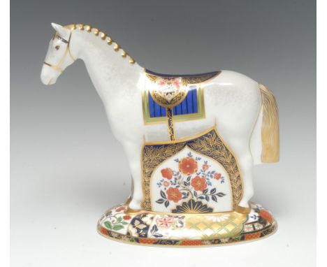 A Royal Crown Derby paperweight, Race Horse commissioned by Sinclairs, printed mark, gold stopper, limited edition 458/1500, 