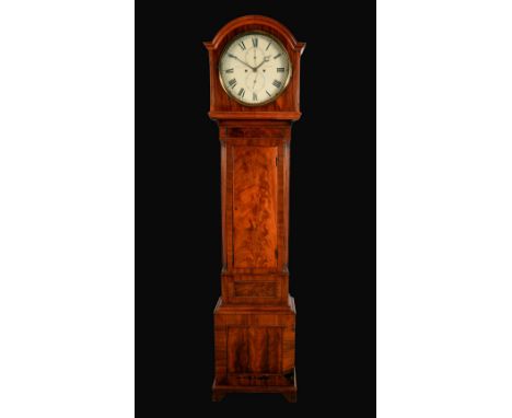 A George IV Scottish mahogany library longcase clock, 33.5cm circular painted dial inscribed Liddell & Son, Edinburgh, Roman 