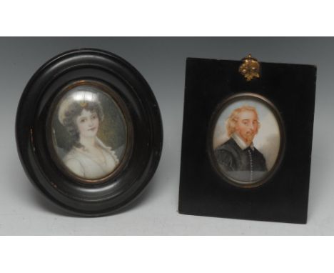 English School (19th century), a portrait miniature, of an Elizabethan gentleman, watercolour on ivory, oval, 7.5cm x 6cm; an