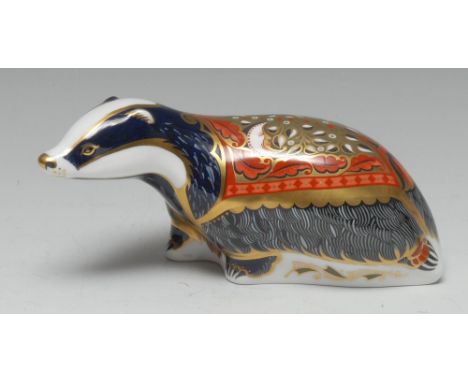 A Royal Crown Derby paperweight, Moonlight Badger, printed mark, gold stopper, boxed  Condition Report: Good First quality