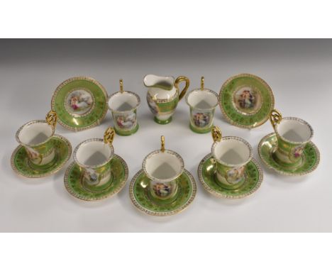 A 20th century Vienna tea service, comprising two bread and butter plates, ten side plates, seven cups and six saucers, each 
