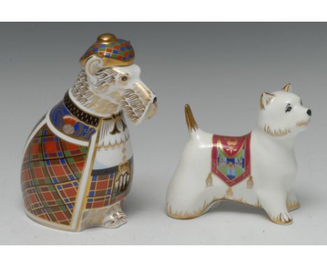 A Royal Crown Derby paperweight, Scottish Terrier, commissioned by Sinclairs, printed mark, limited edition 404/500, boxed; a